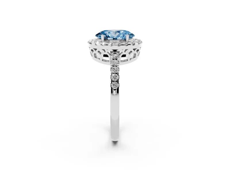 Oval Halo Engagement Ring Setting for a Fancy Blue Lab-Grown Diamond | Pavé Band | Platinum