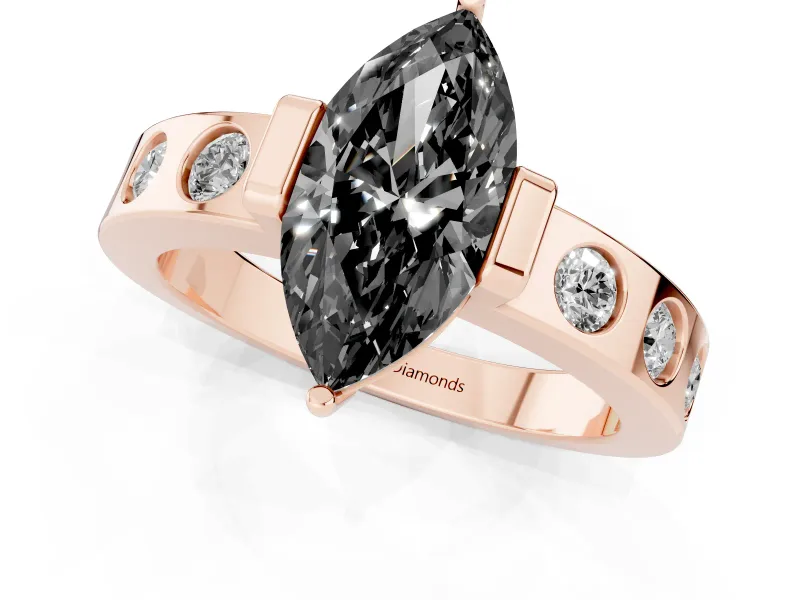Marquise Tension Style Engagement Ring Setting for a Black Center | Flush Set Accents | Rose Gold