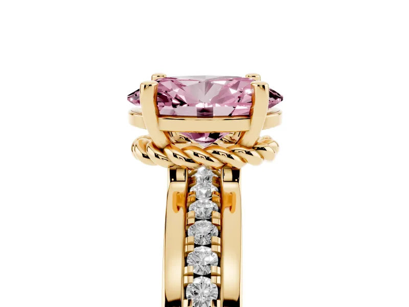 Oval Channel Engagement Ring Setting for a Fancy Pink Lab-Grown Diamond | Yellow Gold