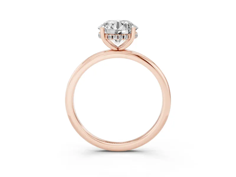 Round Micro-Prong Hidden Halo Engagement Ring Setting | Plain Band | Rose Gold