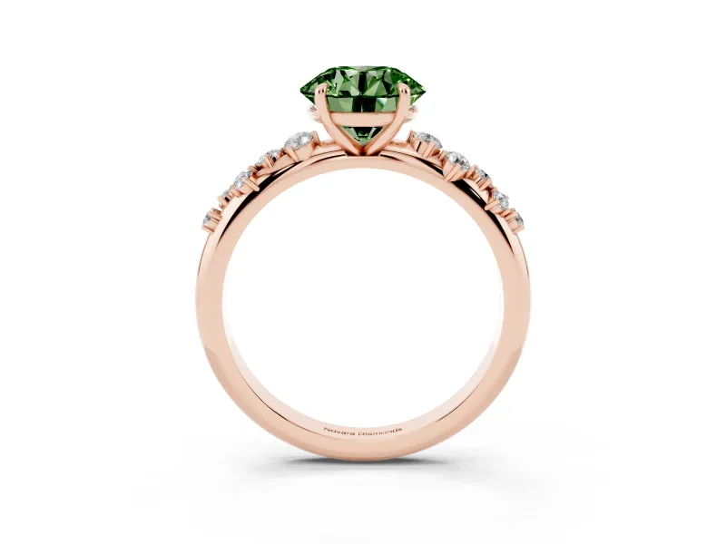 Fancy Green Round Cut Diamond Cluster Solitaire Ring Set in Rose gold with Prong Setting