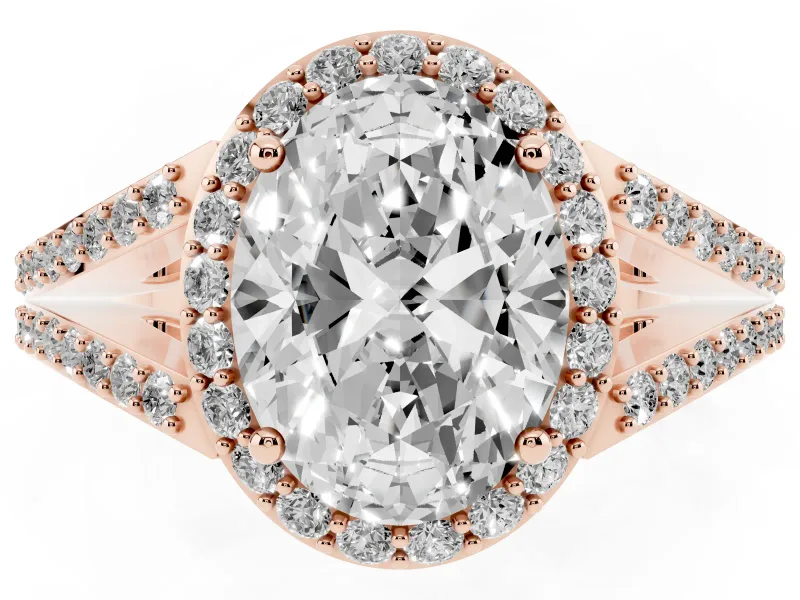 Oval Halo Engagement Ring Setting | V-Split Pavé Band | Rose Gold