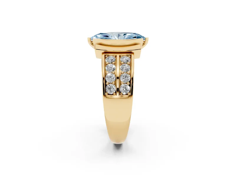 Marquise Half Bezel Engagement Ring Setting for a Fancy Blue Lab-Grown Diamond | Double Row Channel Band | Yellow Gold