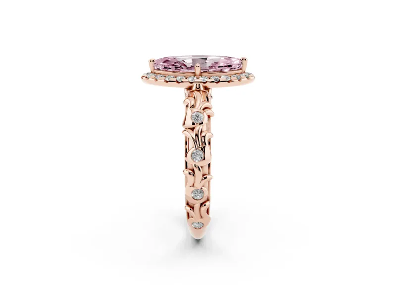 Marquise Leaf Halo Engagement Ring Setting for a Fancy Pink Lab-Grown Diamond | Rose Gold
