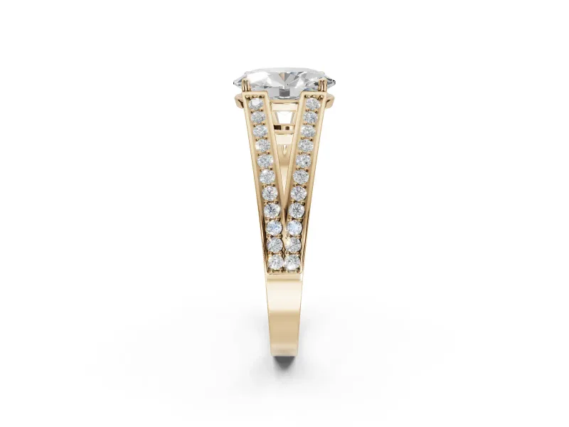 Oval Split Shank Pavé Engagement Ring Setting | Engraved Leaf Sides | Yellow Gold