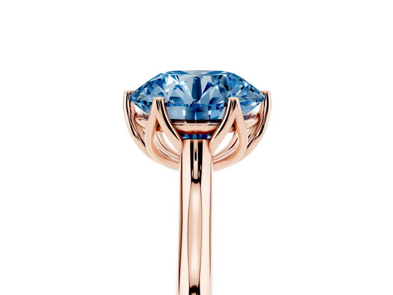 Fancy Blue Round Cut Diamond Solitaire Cathedral Ring Set in Rose gold with Prong Setting