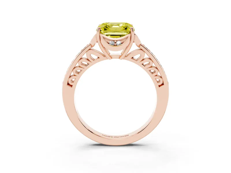 Asscher Cut Floral Pavé Engagement Ring Setting for a Fancy Yellow Lab-Grown Diamond | Rose Gold