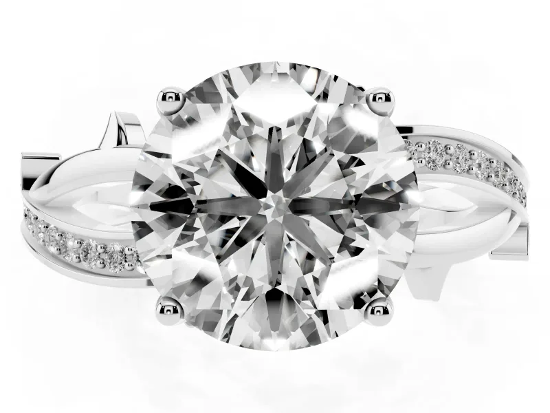 Round Twisted Pavé Engagement Ring Setting | Pavé and Plain Strands | White Gold
