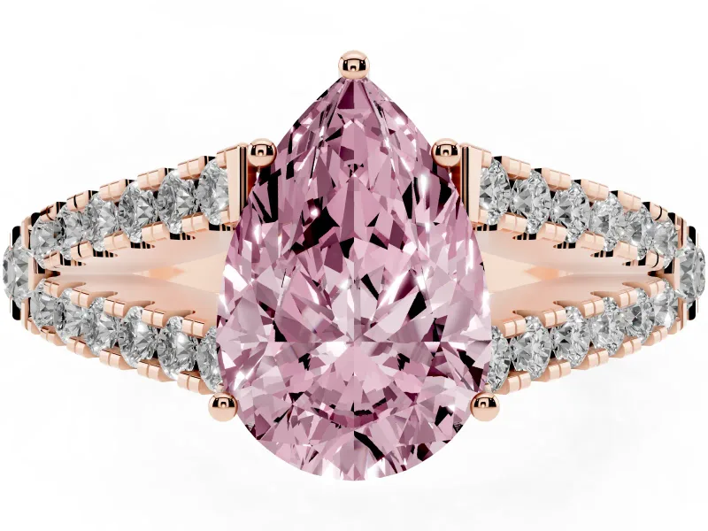 Pear-Shaped Graduated Split Shank Engagement Ring Setting for a Fancy Pink Lab-Grown Diamond | Rose Gold