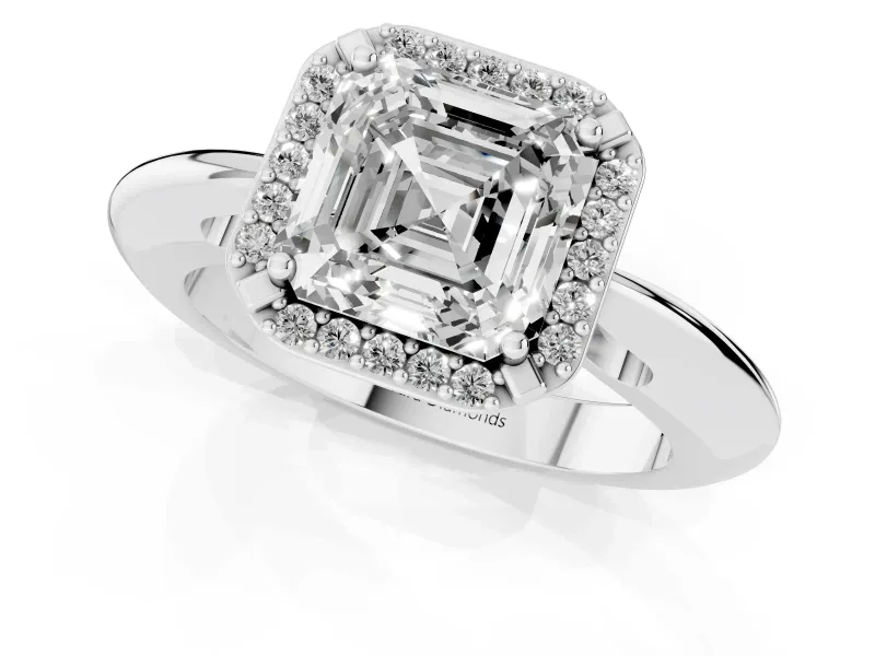 Asscher Cut Halo Engagement Ring Setting | Plain Tapered Band | White Gold