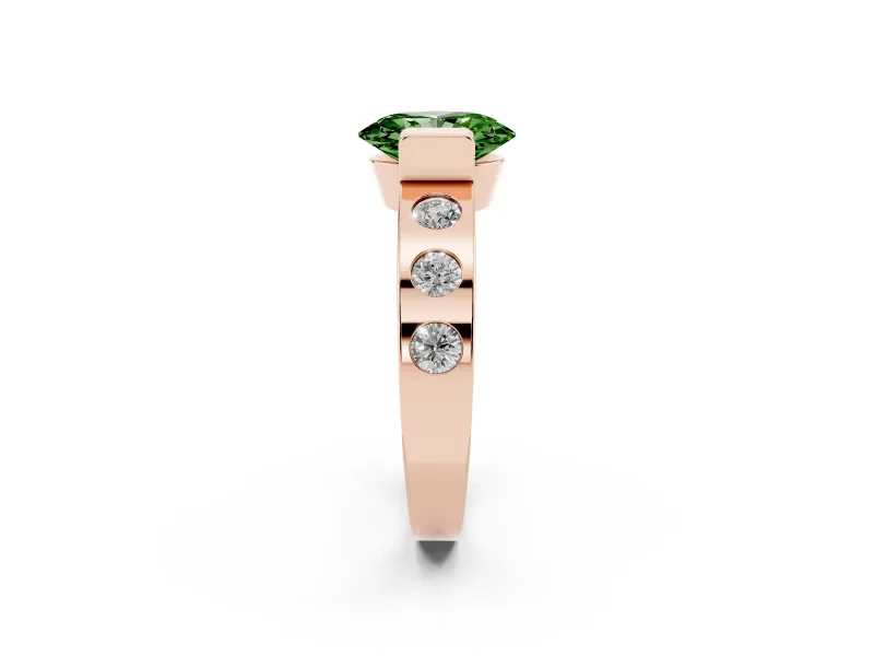 Fancy Green Oval Cut Diamond Channel-Set Band Ring Set in Rose gold with Bezel Prong Setting