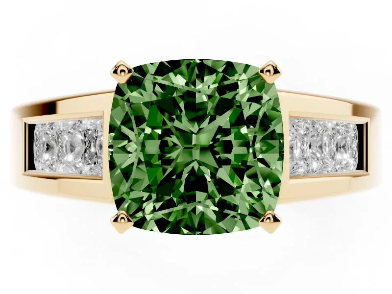 Cushion Cut Channel-Set Engagement Ring Setting for a Fancy Green Lab-Grown Diamond | Yellow Gold