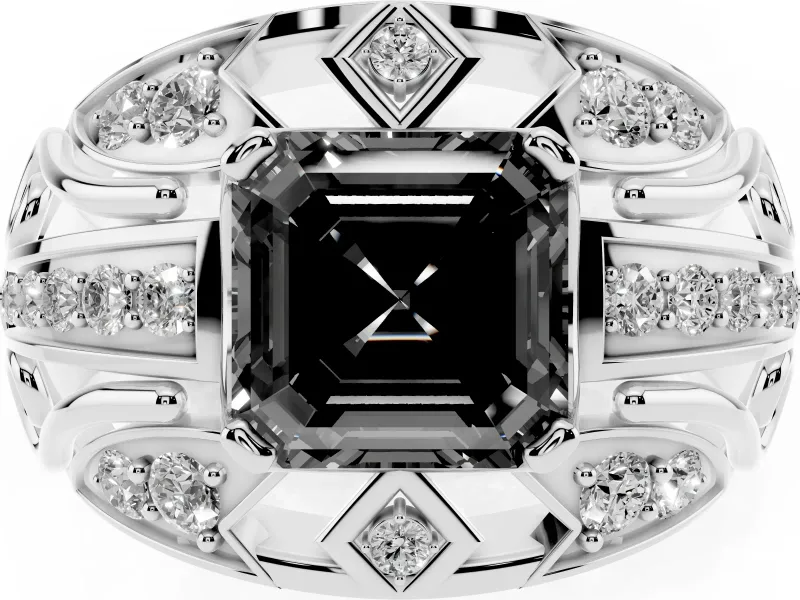 Asscher Cut Art Deco Graduated Engagement Ring Setting for a Black Center | Sterling Silver