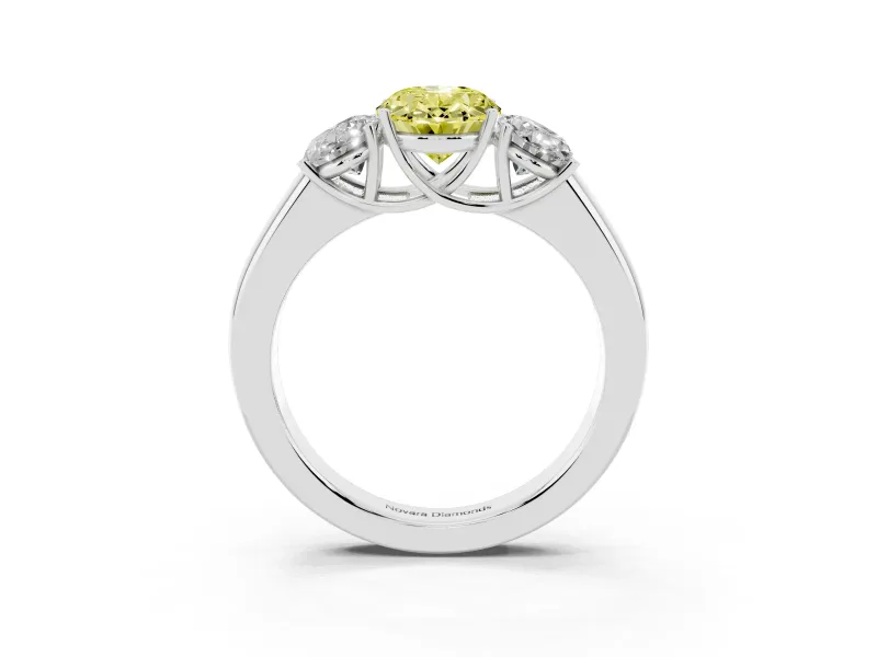 Fancy Yellow Three-Stone Oval Cut Diamond Ring Set in Silver with Matching Prong Settings and Plain Band