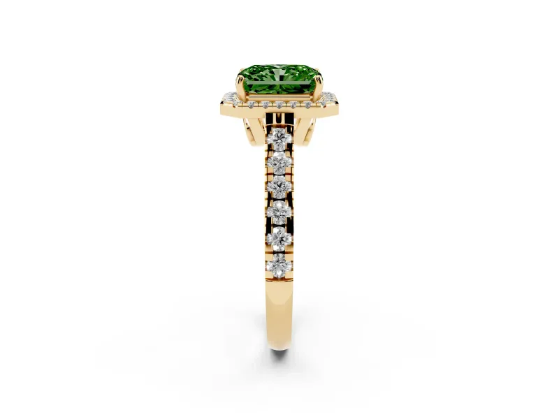 Radiant Cut Accented Halo Engagement Ring Setting for a Fancy Green Lab-Grown Diamond | Yellow Gold