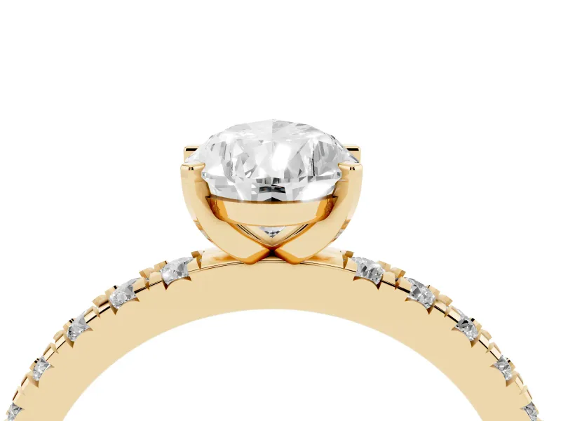 Pear-Shaped Shared Prong Solitaire Engagement Ring Setting | Pavé Band | Yellow Gold