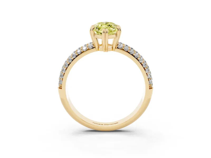 Marquise Three Row Pave Engagement Ring Setting for a Fancy Yellow Lab-Grown Diamond | Yellow Gold