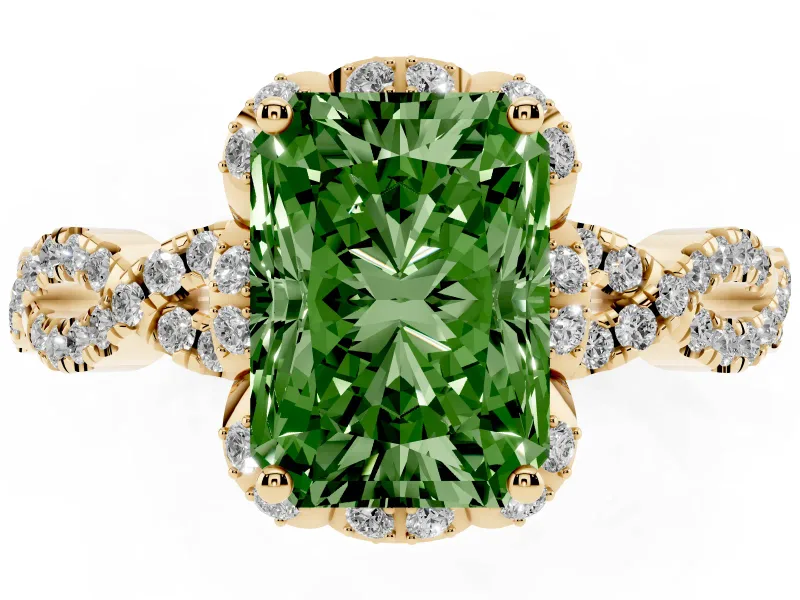 Radiant Cut Halo Engagement Ring Setting for a Fancy Green Lab-Grown Diamond | Yellow Gold - Design NV-24725