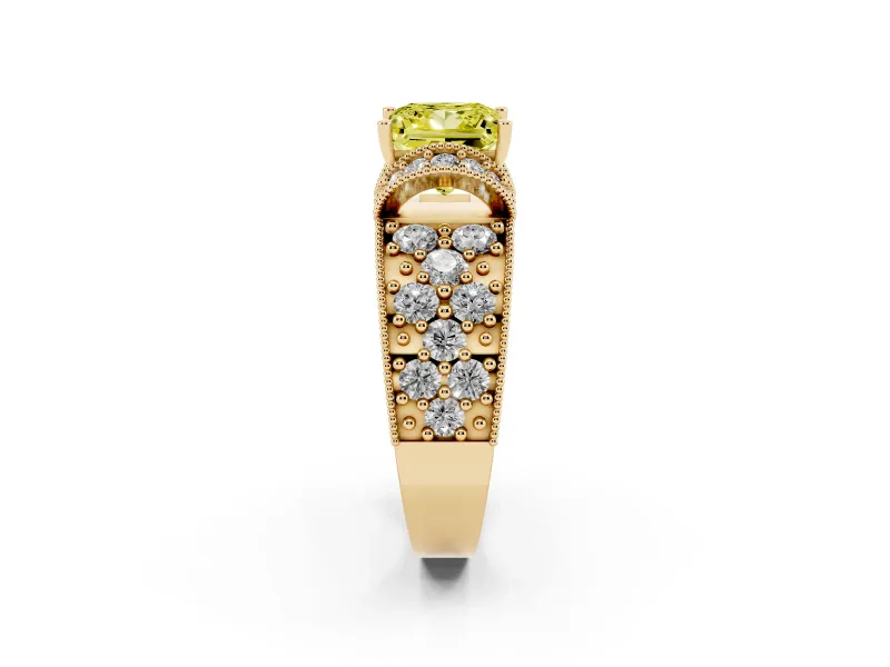 Princess Cut Vintage Pave Engagement Ring Setting for a Fancy Yellow Lab-Grown Diamond | Milgrain Edges | Yellow Gold