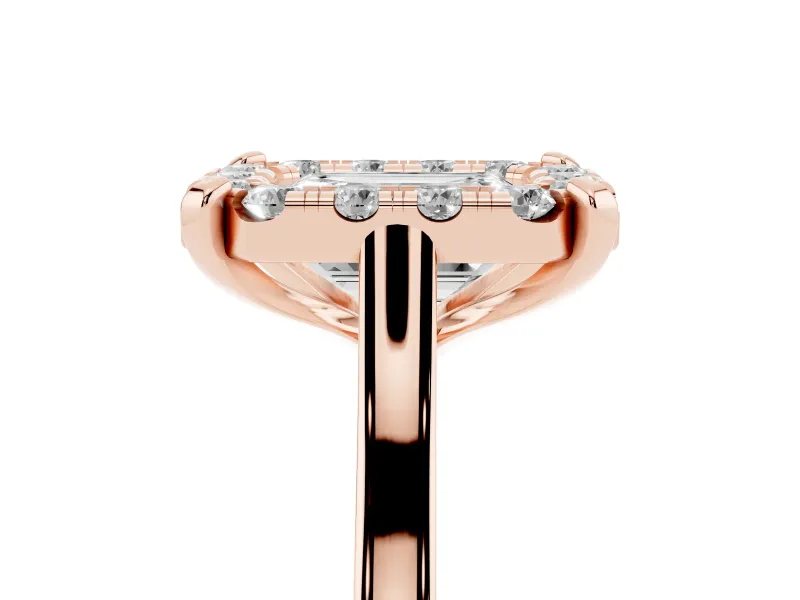 Emerald Cut Claw Corner Halo Engagement Ring Setting | Slim Plain Band | Rose Gold