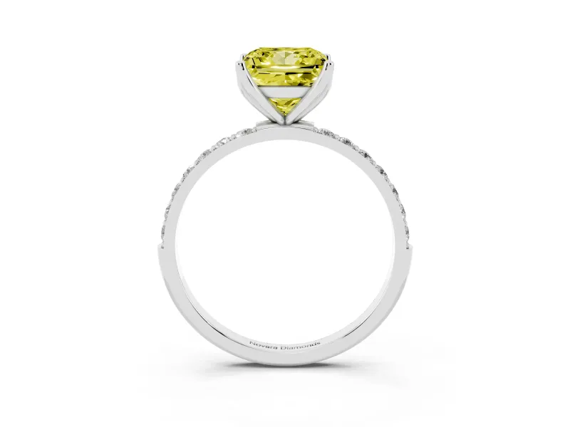 Princess Cut Pave Solitaire Engagement Ring Setting for a Fancy Yellow Lab-Grown Diamond | Slim Band | Platinum