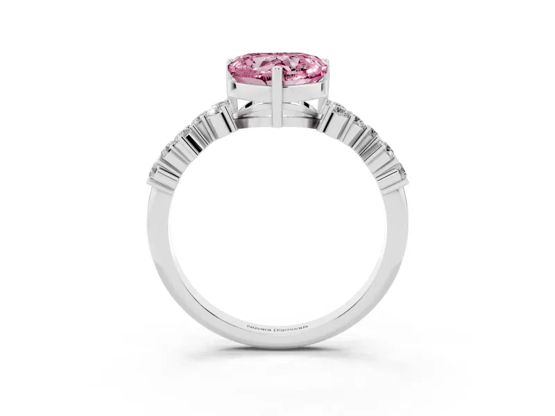 Heart-Shaped Scattered Accent Engagement Ring Setting for a Fancy Pink Lab-Grown Diamond | Platinum