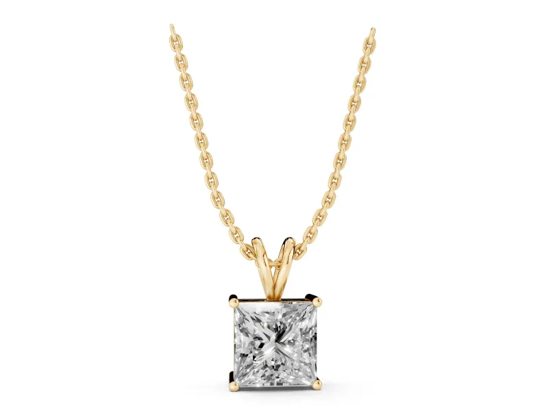 Princess Cut Lab-Grown Diamond Solitaire Pendant | Split Bail | Yellow Gold
