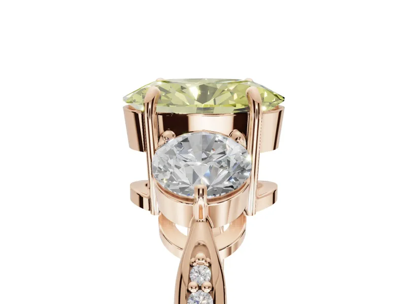 Oval Three Stone Engagement Ring Setting for a Fancy Yellow Lab-Grown Diamond | Tapered Pave Band | Rose Gold