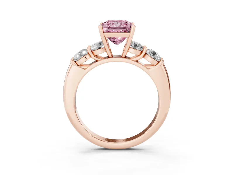 Princess Cut Five Stone Engagement Ring Setting for a Fancy Pink Lab-Grown Diamond | Prong Set Side Stones | Rose Gold
