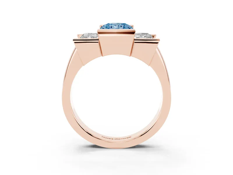 Radiant Cut Channel-Set Three Stone Engagement Ring Setting for a Fancy Blue Lab-Grown Diamond | Rose Gold