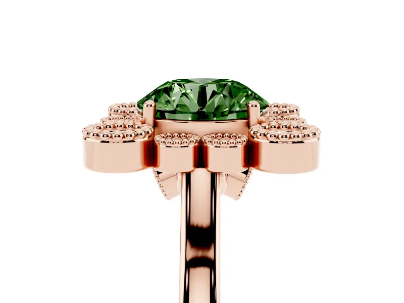 Round Milgrain Cluster Halo Engagement Ring Setting for a Fancy Green Lab-Grown Diamond | Plain Band | Rose Gold