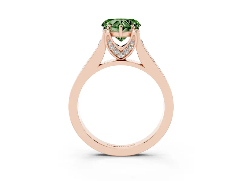 Heart-Shaped Graduated Pavé Engagement Ring Setting for a Fancy Green Lab-Grown Diamond | Rose Gold