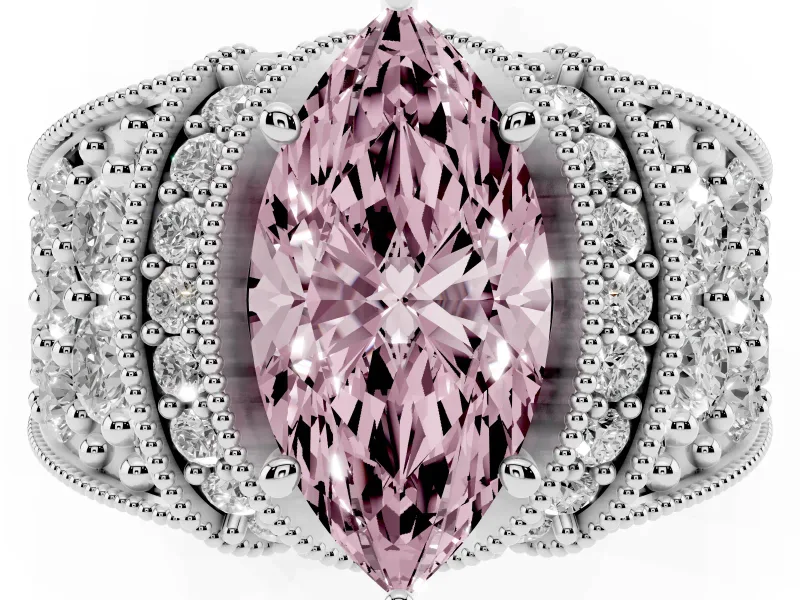 Marquise Vintage Pave Engagement Ring Setting for a Fancy Pink Lab-Grown Diamond | Milgrain Edges | Sterling Silver