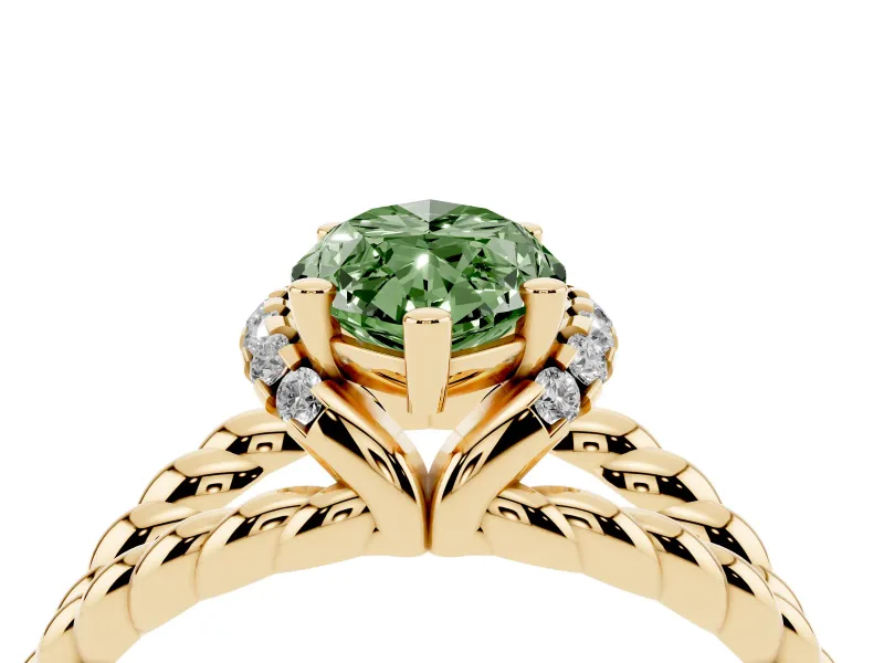 Marquise Rope Split Shank Engagement Ring Setting for a Fancy Green Lab-Grown Diamond | Yellow Gold