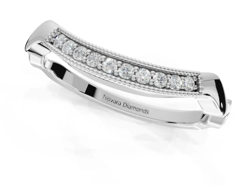 Round Lab-Grown Diamond Milgrain Deep Curve Wedding Band | Sculpted Shoulders | White Gold
