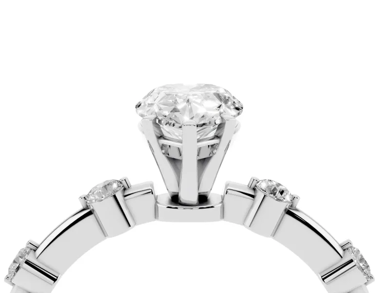 Pear Cut Diamond Solitaire Ring Set in Silver with Bezel Set Side Stones and Prong Setting