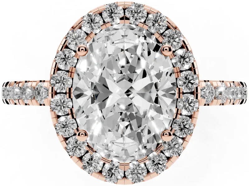 Oval Halo Engagement Ring Setting | Shared Prong Pavé Band | Rose Gold