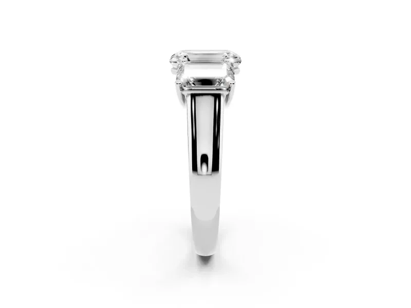 Emerald Cut Three Stone Engagement Ring Setting | Basket Prong Heads | White Gold