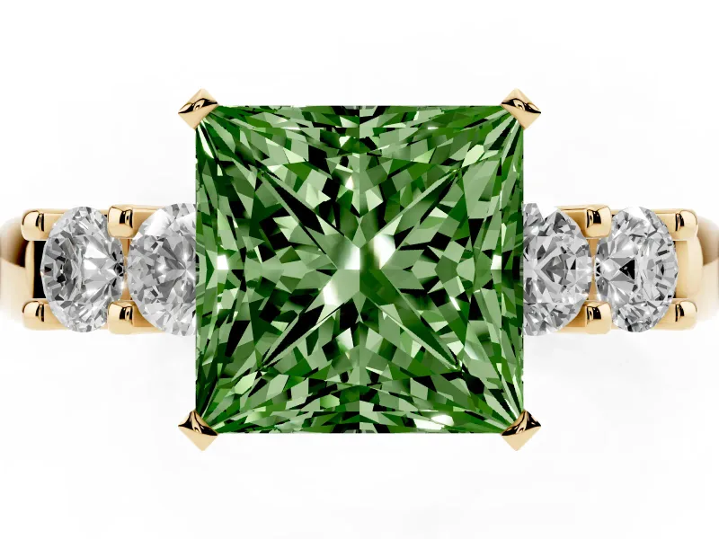 Princess Cut Five Stone Engagement Ring Setting for a Fancy Green Lab-Grown Diamond | Yellow Gold