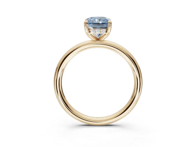 Radiant Cut Hidden Halo Ring Setting for a Fancy Blue Lab-Grown Diamond | Yellow Gold