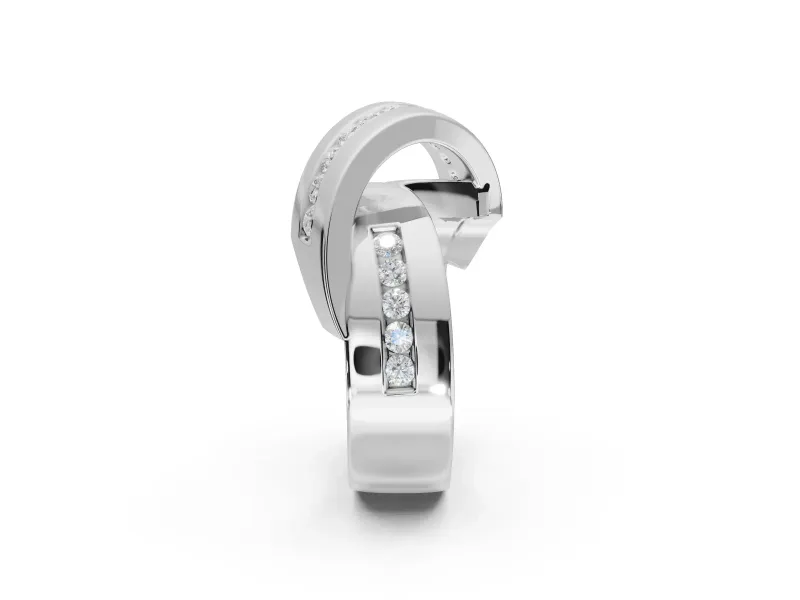 Round Lab-Grown Diamond Channel Set Crossover Wedding Band | Wide Strands | White Gold