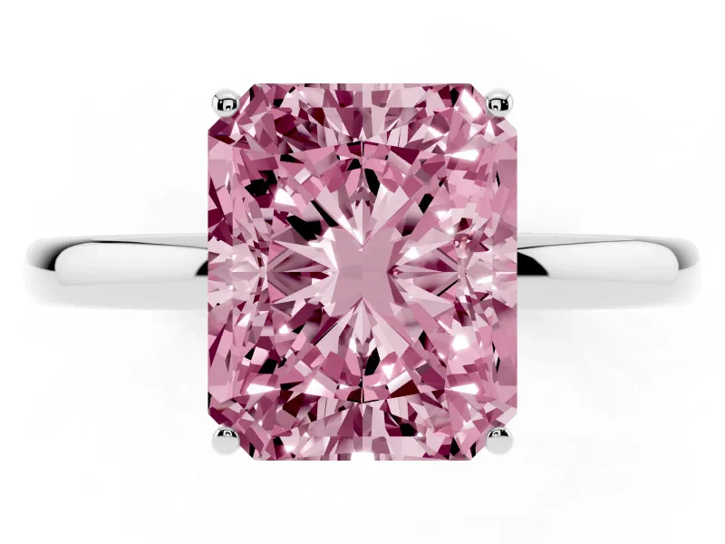 Radiant Cut Hidden Halo Engagement Ring Setting for a Fancy Pink Lab-Grown Diamond | Thin Band | Sterling Silver