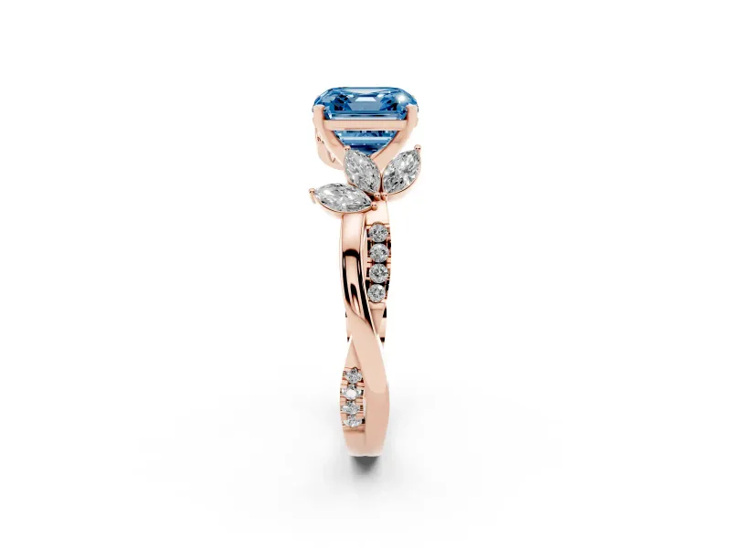 Asscher Cut Floral Vine Engagement Ring Setting for a Fancy Blue Lab-Grown Diamond | Rose Gold