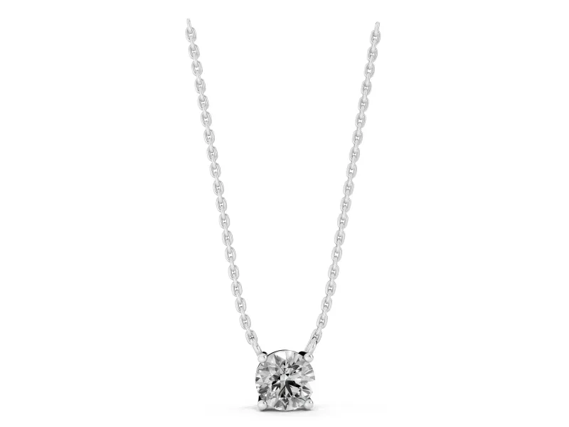 Round Lab-Grown Diamond Solitaire Pendant Necklace | Basket Setting | Sterling Silver