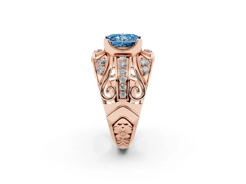 Radiant Cut Art Deco Engagement Ring Setting for a Fancy Blue Lab-Grown Diamond | Rose Gold