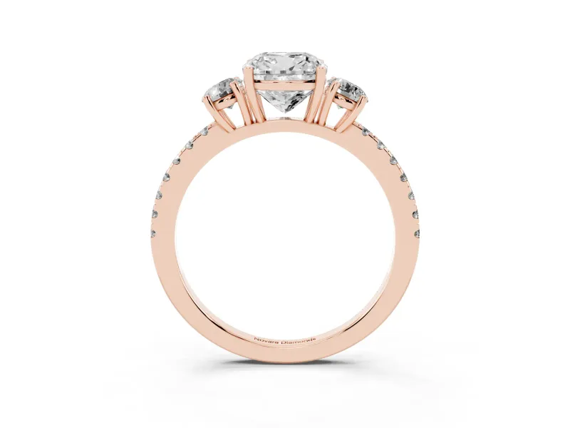 Cushion Cut Three Stone Engagement Ring Setting | Pave Shoulders | Rose Gold