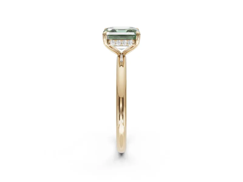 Asscher Cut Hidden Halo Ring Setting for a Fancy Green Lab-Grown Diamond | Yellow Gold