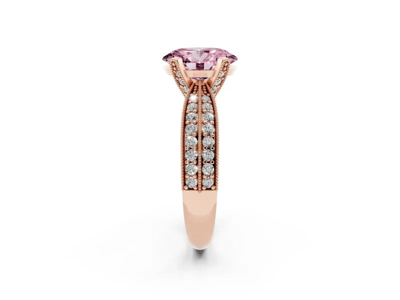 Oval Milgrain Solitaire Engagement Ring Setting for a Fancy Pink Lab-Grown Diamond | Rose Gold