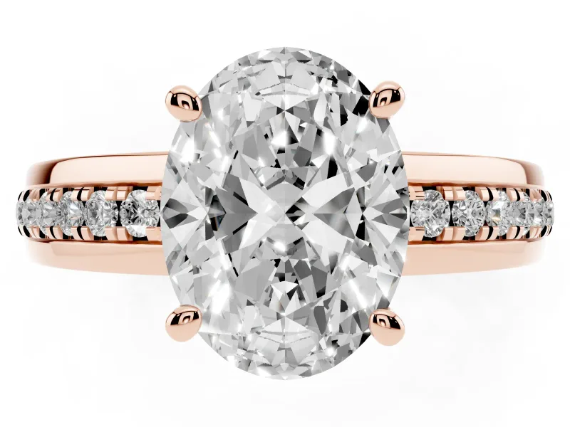Oval Channel Set Solitaire Engagement Ring Setting | Rope Collar Head | Rose Gold