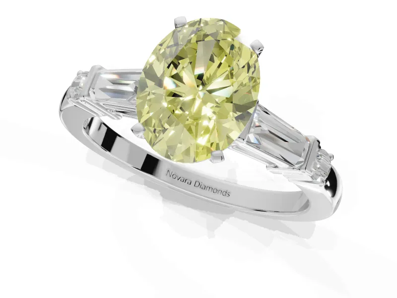 Oval Tapered Baguette Engagement Ring Setting for a Fancy Yellow Lab-Grown Diamond | Sterling Silver